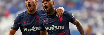 Koke y Lemar celebrando un gol con segunda equipación atletico de madrid 2021