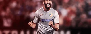 Jugador celebrando un gol con la segunda equipación del atlético de madrid 2014-15