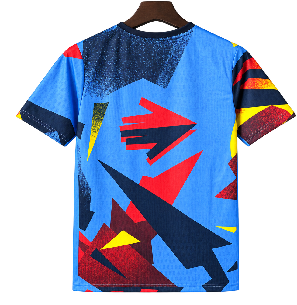 Camiseta Barcelona 2026-27 Edición Especial — Geométrica Azul Roja y Amarilla — Espalda